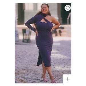 Eloquii Purple One Shoulder Midi Dress Cutout Fitted Size 22/24